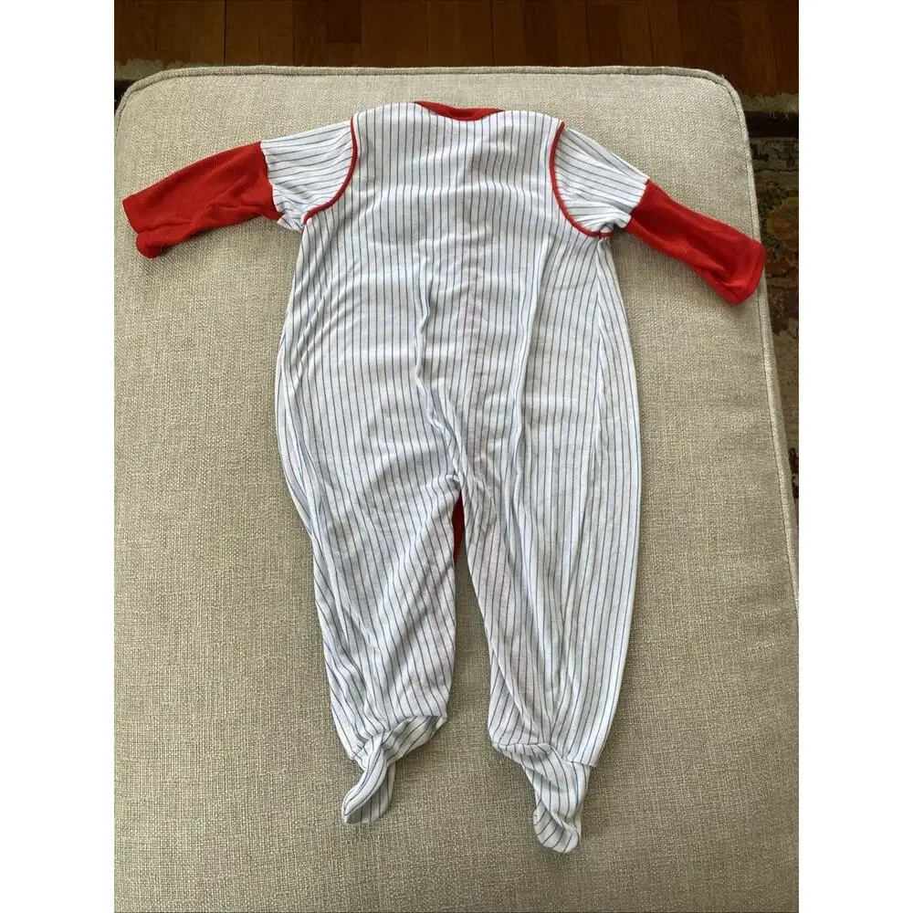 Vintage Carters 9mths Baseball Bear Striped One Pieces Outfit L USA 18/23 lbs